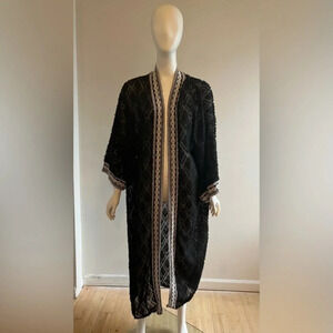 By ESQ One Size Sheer Black Kimono Coat Throw Robe Beach Bohemian